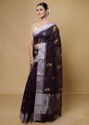 Purple Handloom Chanderi Pure Cotton Saree With Blouse Piece