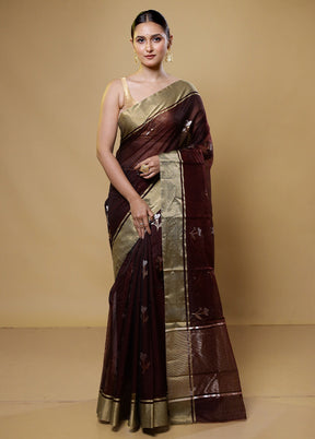 Maroon Handloom Chanderi Pure Cotton Saree With Blouse Piece