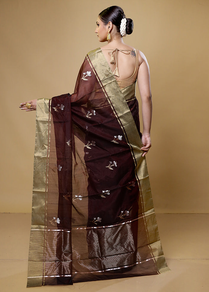 Maroon Handloom Chanderi Pure Cotton Saree With Blouse Piece