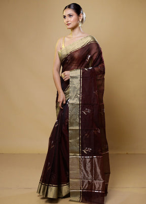 Maroon Handloom Chanderi Pure Cotton Saree With Blouse Piece