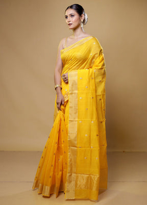 Yellow Handloom Chanderi Pure Cotton Saree With Blouse Piece