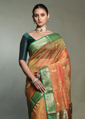 Rust Handloom Chanderi Pure Cotton Saree With Blouse Piece