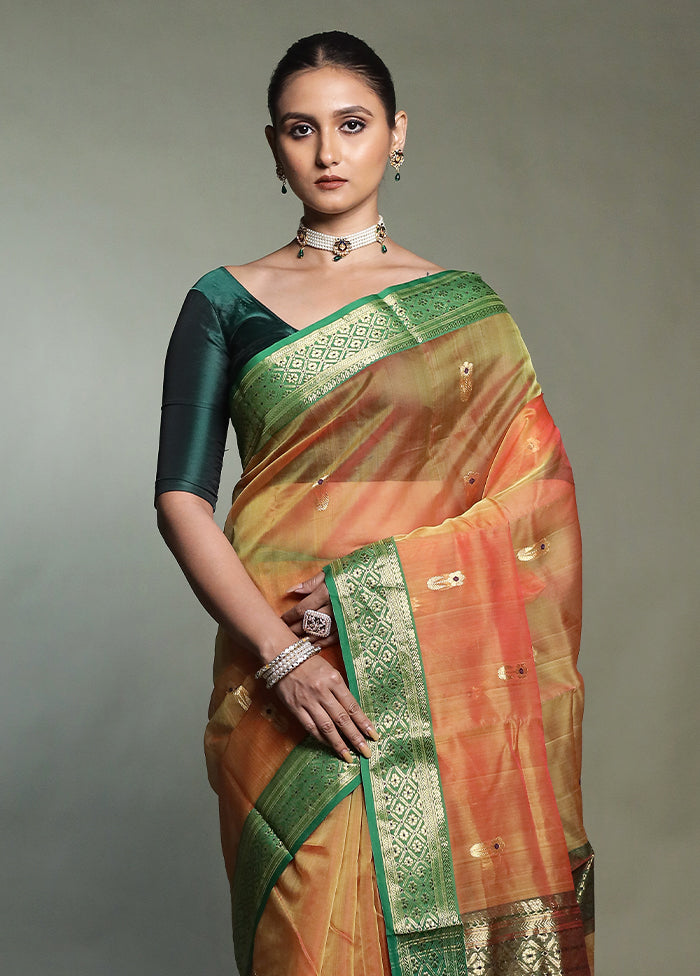 Rust Handloom Chanderi Pure Cotton Saree With Blouse Piece