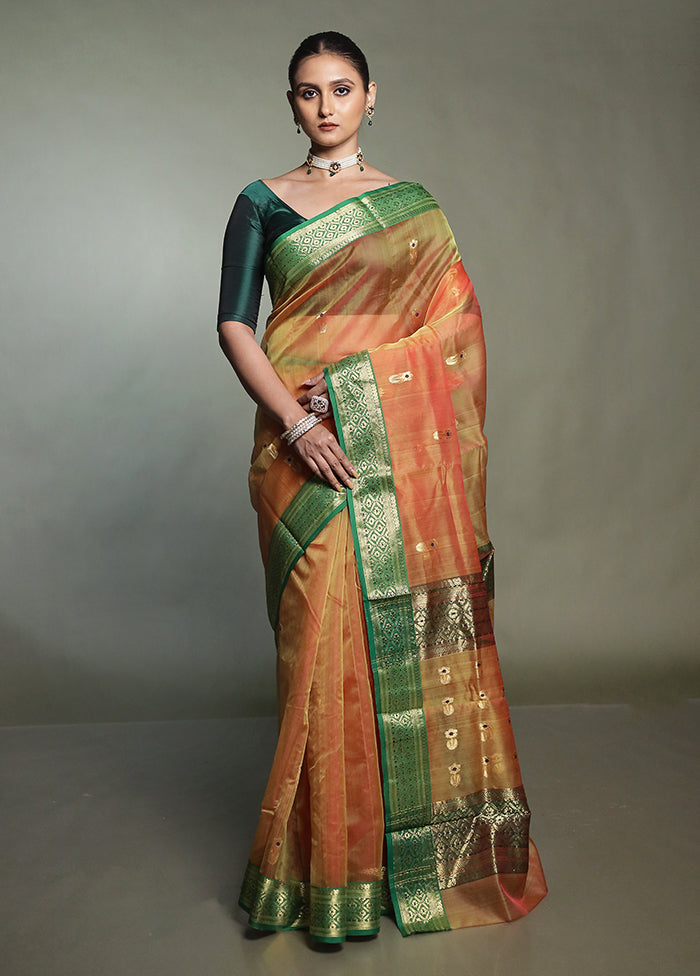 Rust Handloom Chanderi Pure Cotton Saree With Blouse Piece