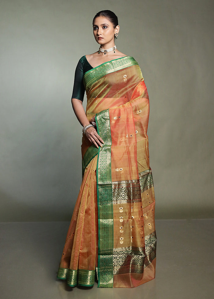 Rust Handloom Chanderi Pure Cotton Saree With Blouse Piece