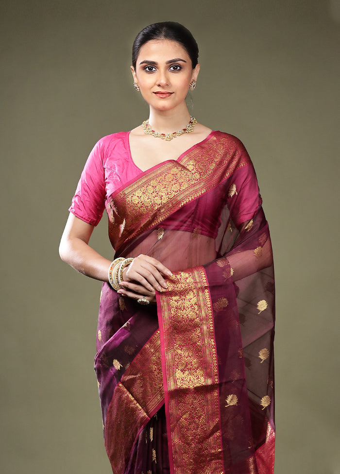 Purple Handloom Chanderi Pure Cotton Saree With Blouse Piece