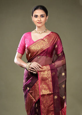Purple Handloom Chanderi Pure Cotton Saree With Blouse Piece