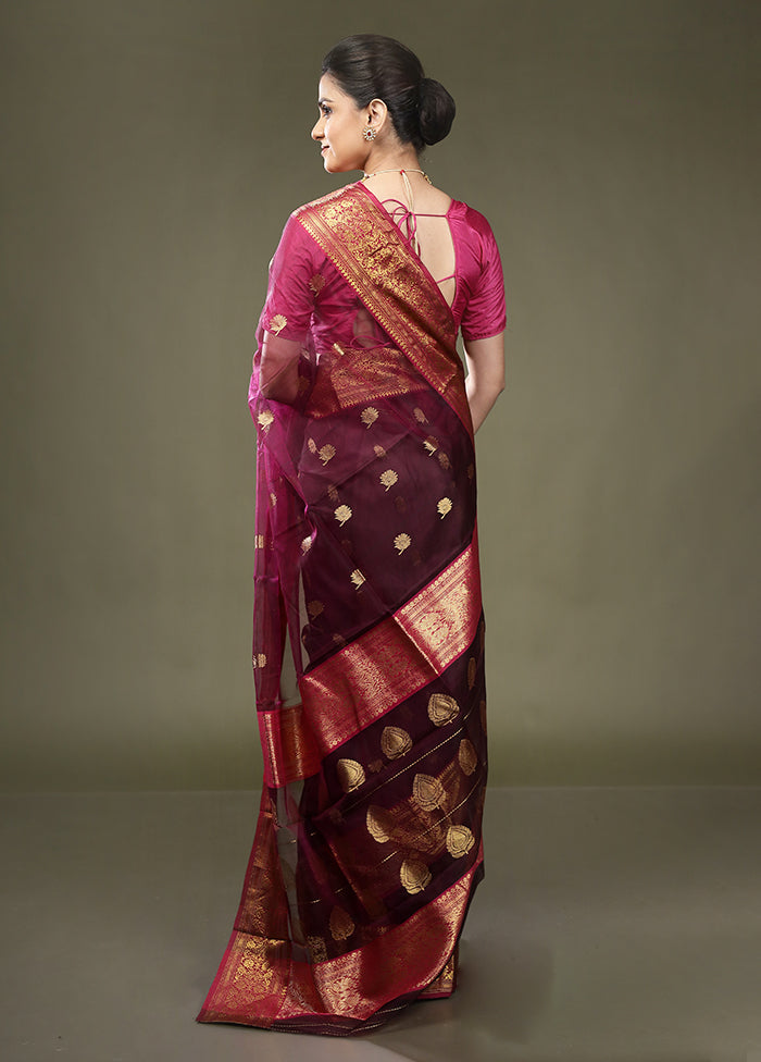 Purple Handloom Chanderi Pure Cotton Saree With Blouse Piece