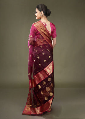 Purple Handloom Chanderi Pure Cotton Saree With Blouse Piece