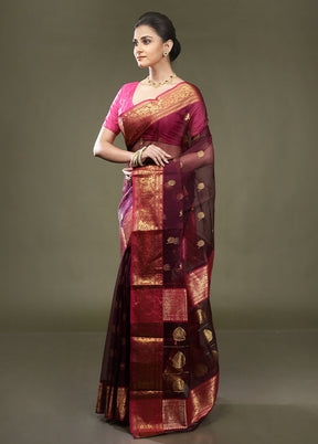 Purple Handloom Chanderi Pure Cotton Saree With Blouse Piece