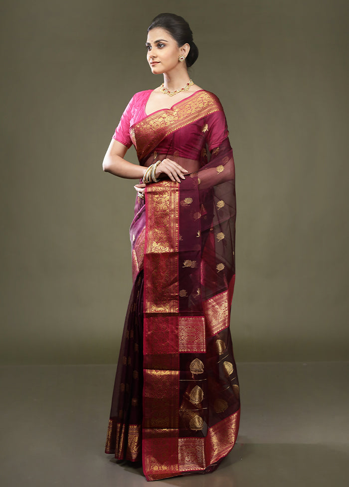 Purple Handloom Chanderi Pure Cotton Saree With Blouse Piece
