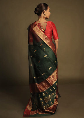 Green Handloom Chanderi Pure Cotton Saree With Blouse Piece
