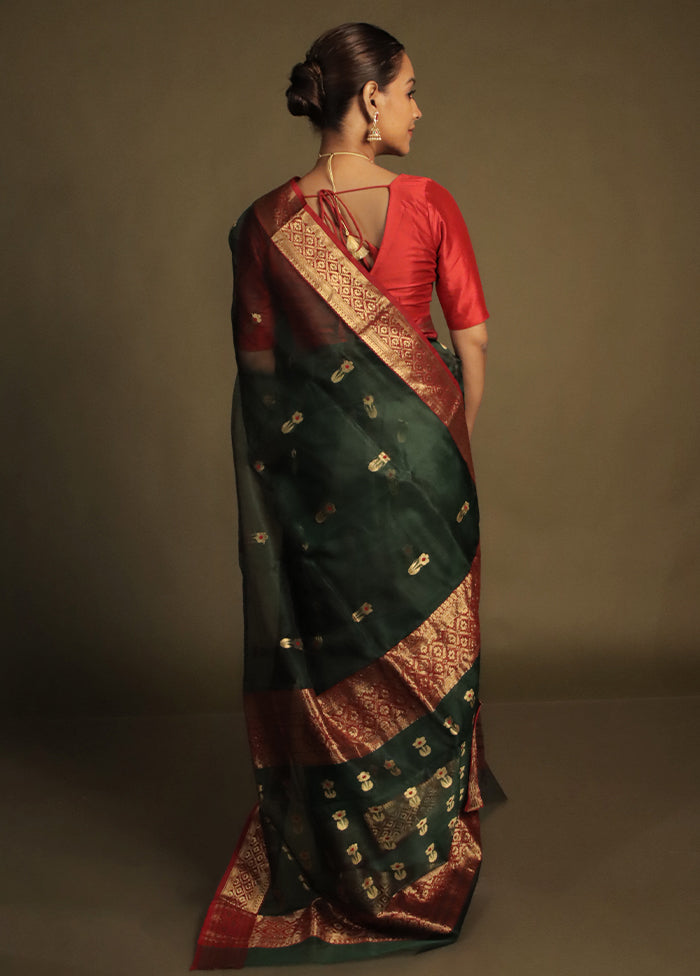 Green Handloom Chanderi Pure Cotton Saree With Blouse Piece