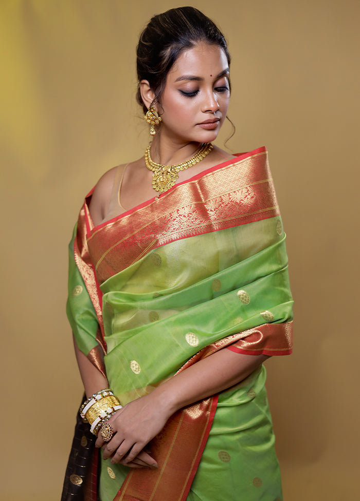 Green Handloom Chanderi Pure Cotton Saree With Blouse Piece