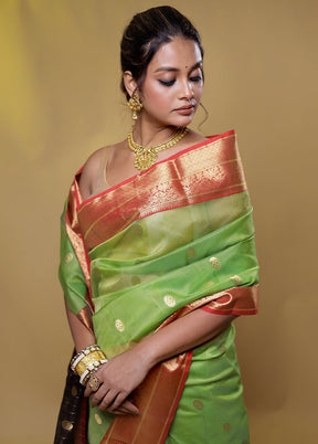 Green Handloom Chanderi Pure Cotton Saree With Blouse Piece