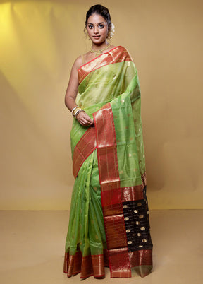 Green Handloom Chanderi Pure Cotton Saree With Blouse Piece