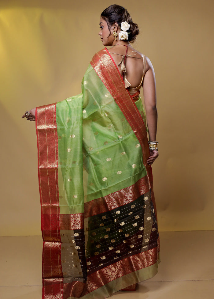 Green Handloom Chanderi Pure Cotton Saree With Blouse Piece