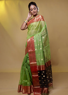 Green Handloom Chanderi Pure Cotton Saree With Blouse Piece