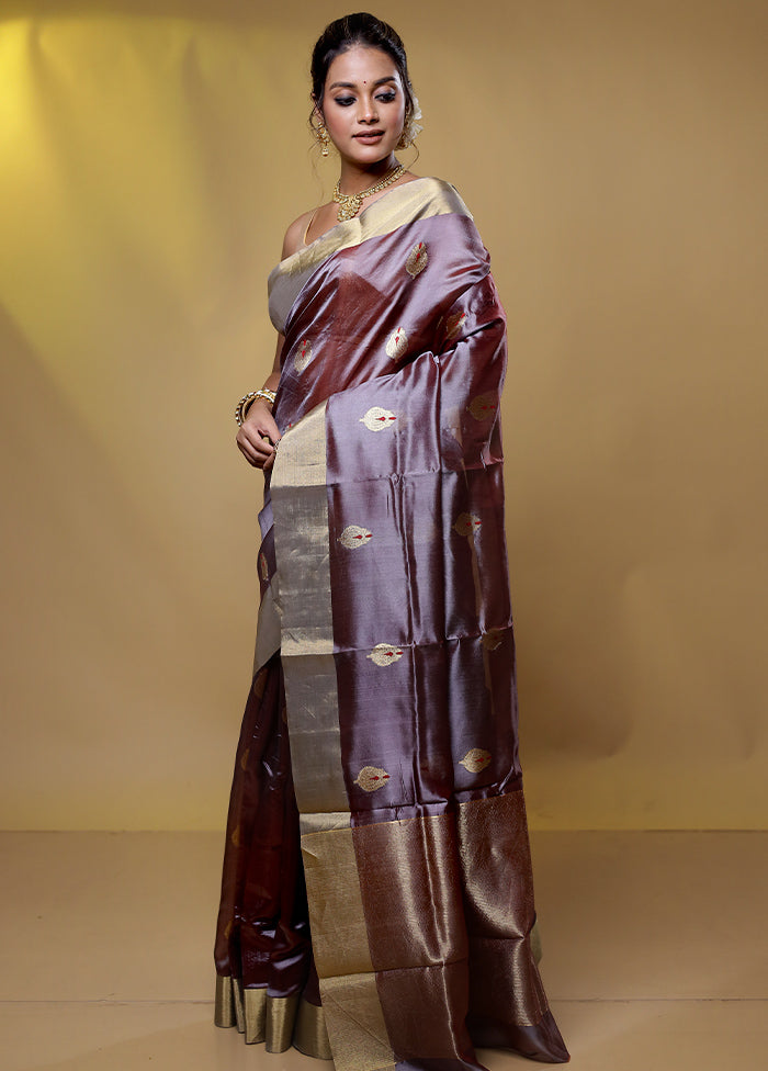 Purple Handloom Chanderi Pure Cotton Saree With Blouse Piece