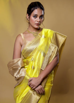 Yellow Handloom Chanderi Pure Cotton Saree With Blouse Piece