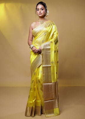 Yellow Handloom Chanderi Pure Cotton Saree With Blouse Piece