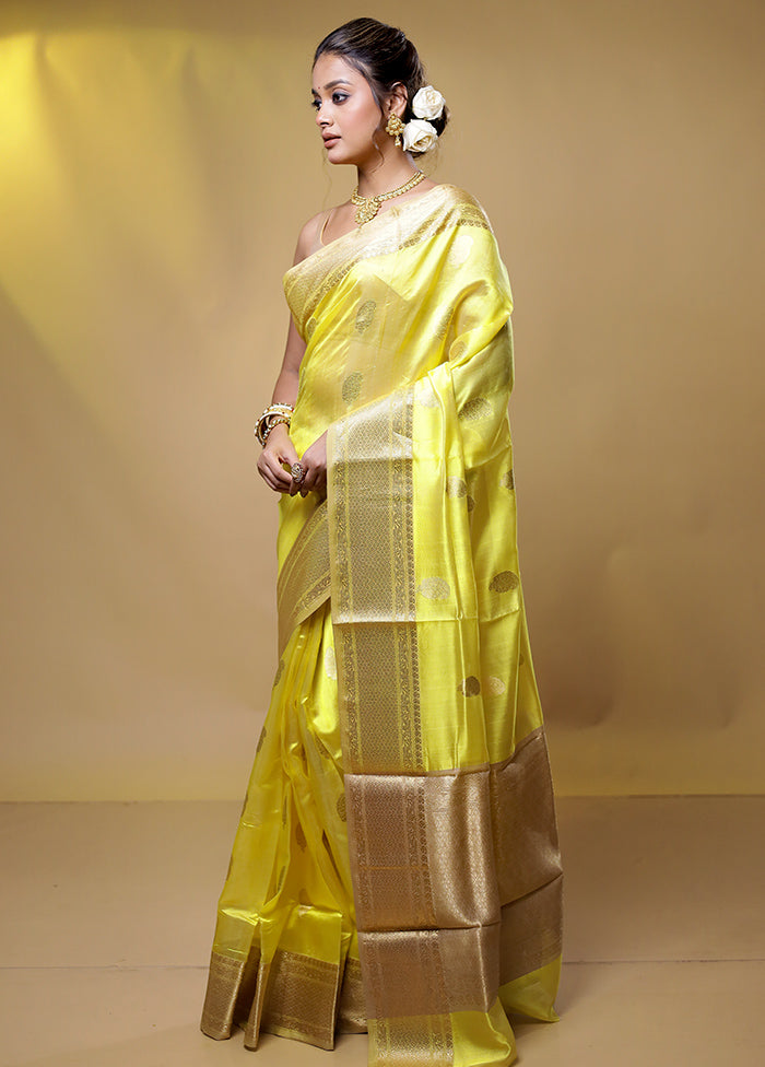 Yellow Handloom Chanderi Pure Cotton Saree With Blouse Piece