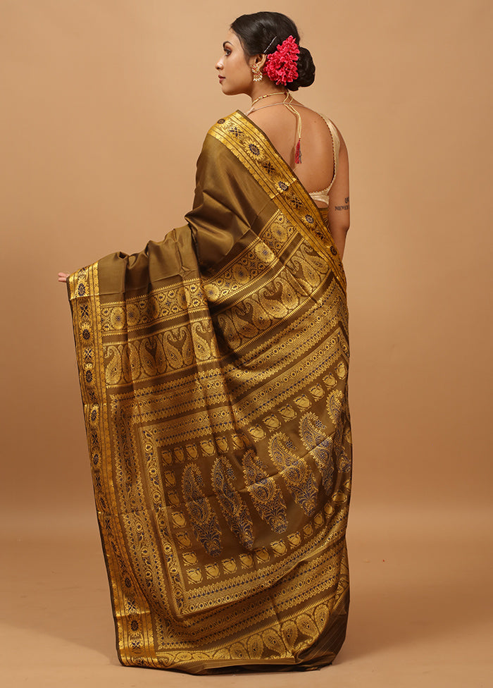 Cream Handloom Baluchari Pure Silk Saree With Blouse Piece