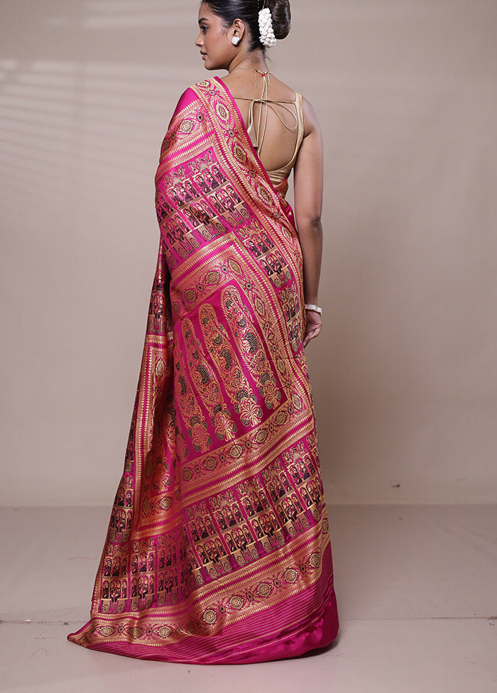 Pink Handloom Baluchari Pure Silk Saree With Blouse Piece