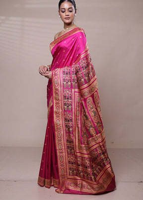 Pink Handloom Baluchari Pure Silk Saree With Blouse Piece