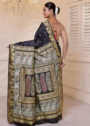 Black Handloom Baluchari Pure Silk Saree With Blouse Piece