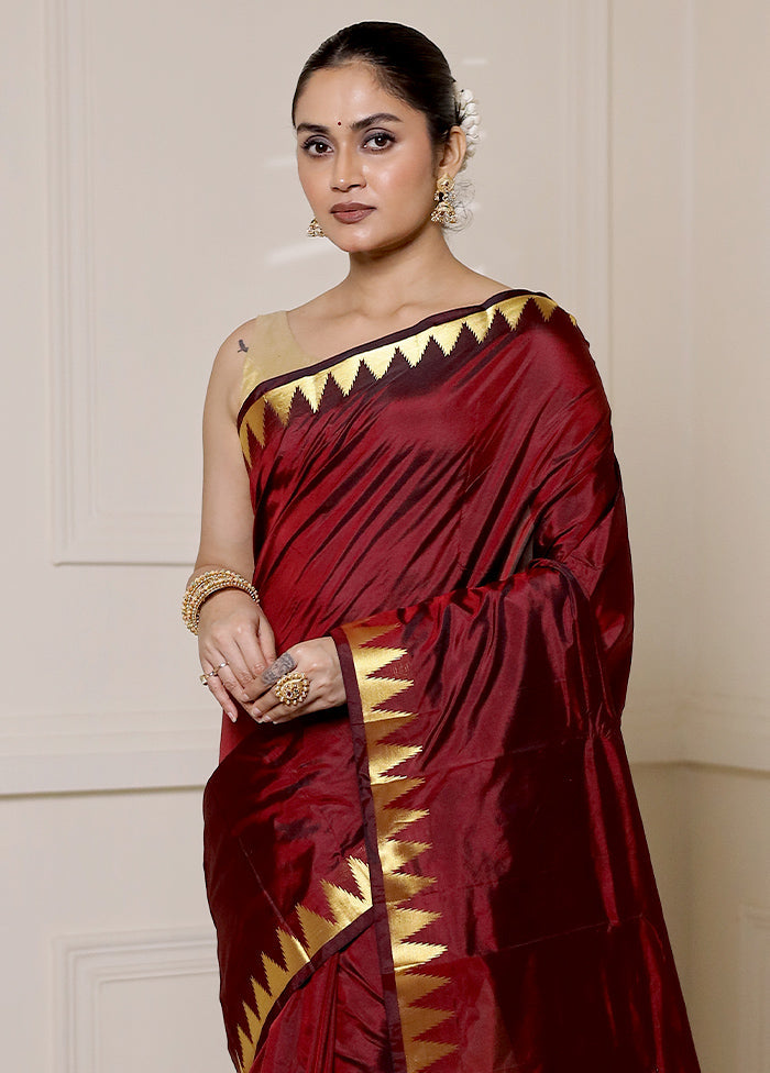 Maroon Kanjivaram Silk Saree With Blouse Piece