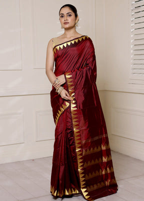 Maroon Kanjivaram Silk Saree With Blouse Piece