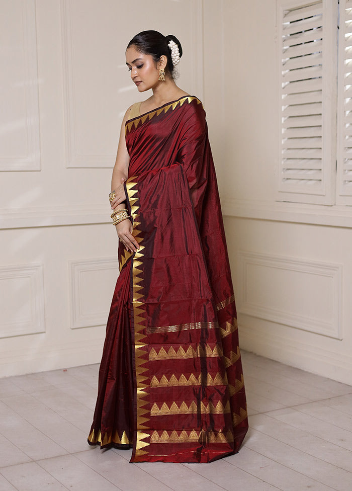 Maroon Kanjivaram Silk Saree With Blouse Piece