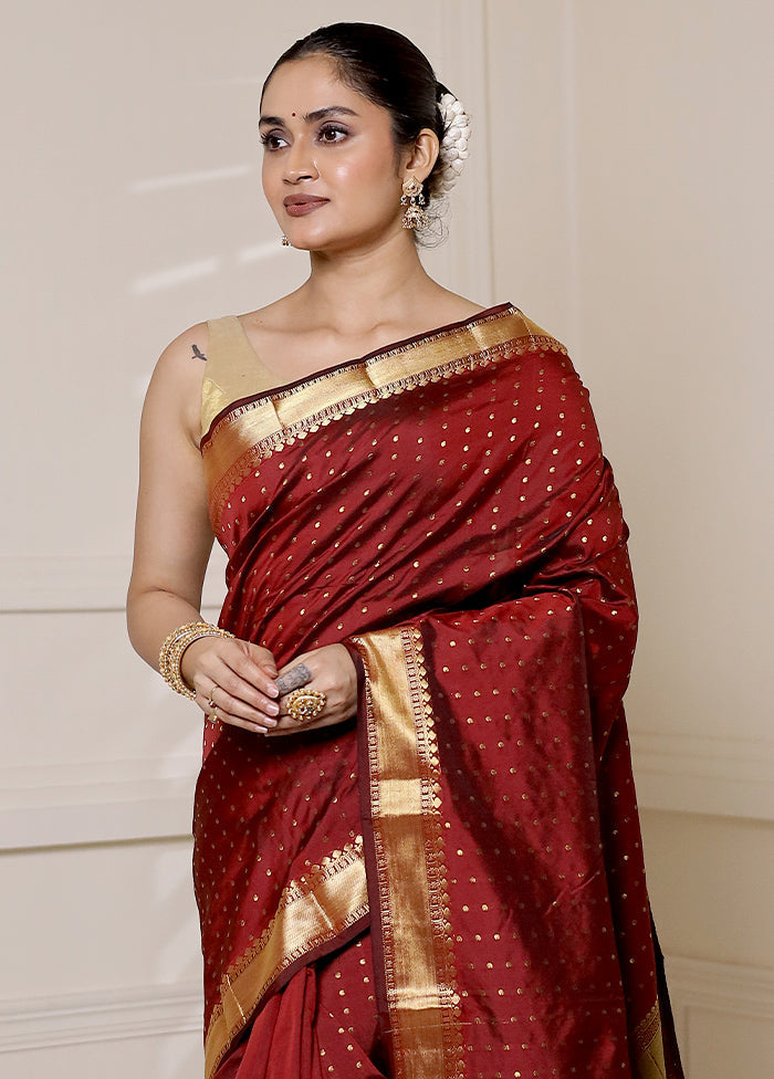 Maroon Kanjivaram Silk Saree With Blouse Piece