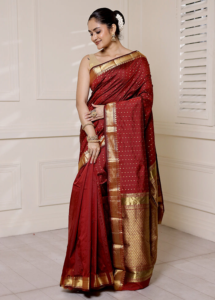 Maroon Kanjivaram Silk Saree With Blouse Piece