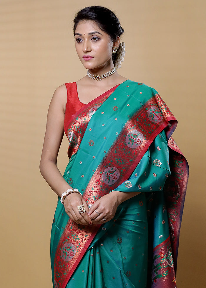 Green Dupion Silk Saree With Blouse Piece