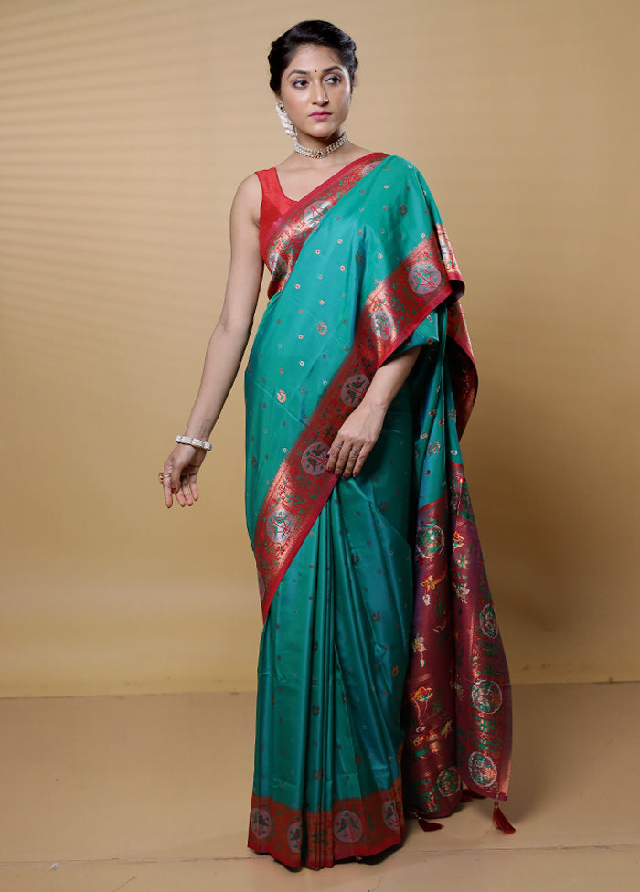 Green Dupion Silk Saree With Blouse Piece