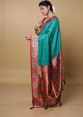 Green Dupion Silk Saree With Blouse Piece