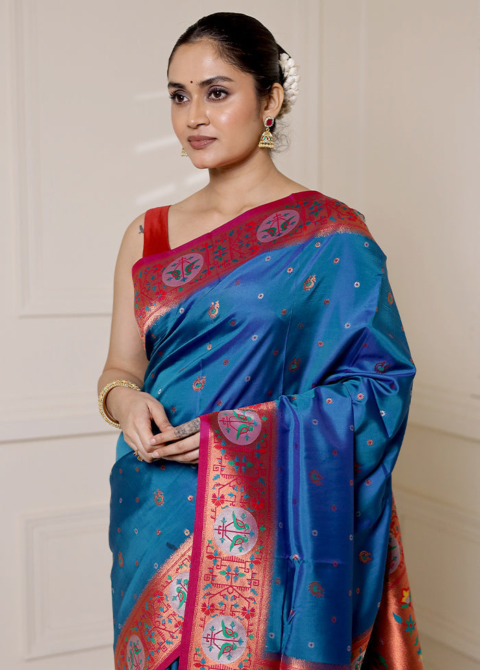 Blue Dupion Silk Saree With Blouse Piece