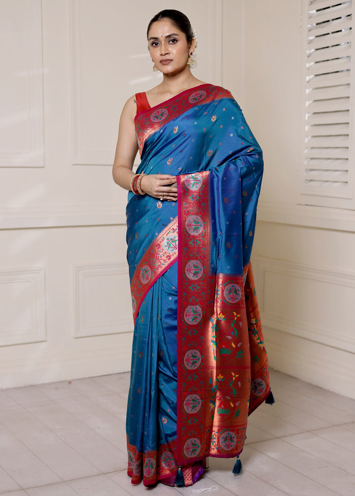 Blue Dupion Silk Saree With Blouse Piece