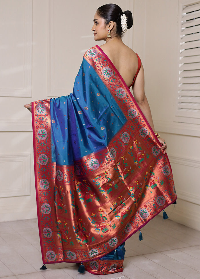 Blue Dupion Silk Saree With Blouse Piece