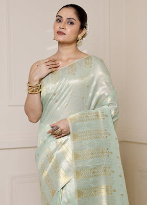 Green Tissue Silk Saree With Blouse Piece