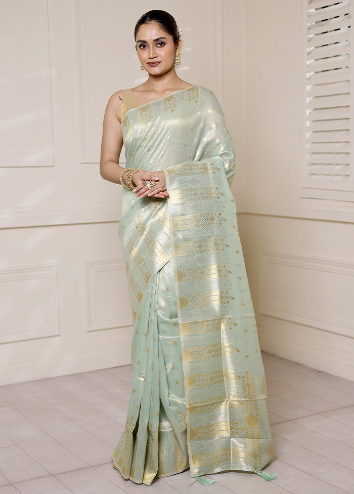 Green Tissue Silk Saree With Blouse Piece