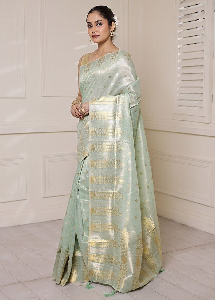 Green Tissue Silk Saree With Blouse Piece