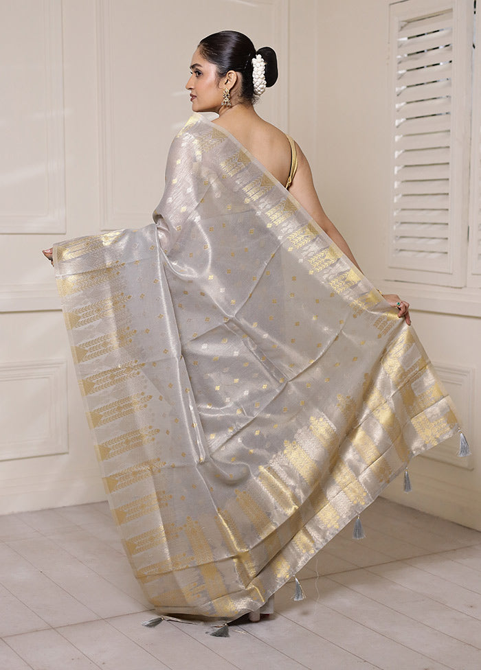 White Tissue Silk Saree With Blouse Piece