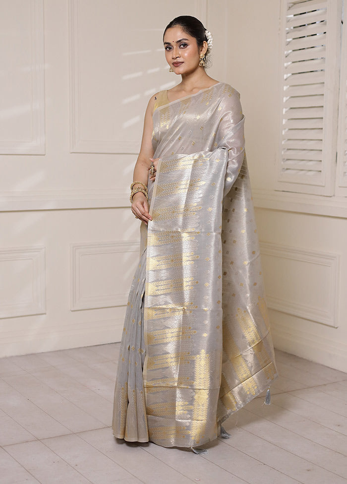 White Tissue Silk Saree With Blouse Piece