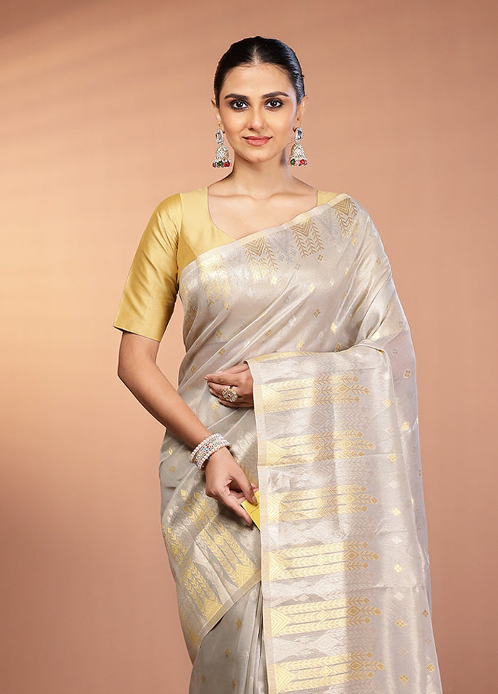 Blue Tissue Silk Saree With Blouse Piece