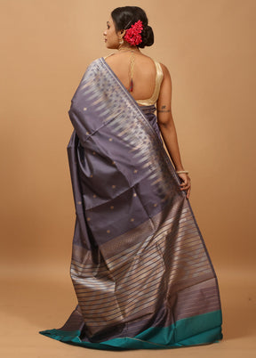 Grey Dupion Silk Saree With Blouse Piece