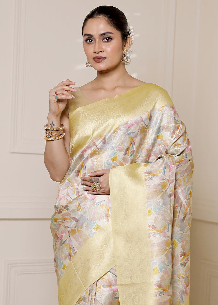 Yellow Dupion Silk Saree With Blouse Piece