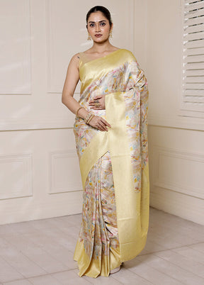 Yellow Dupion Silk Saree With Blouse Piece